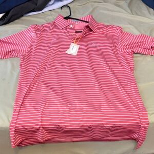 Peter Millar Pink and White Striped polo
